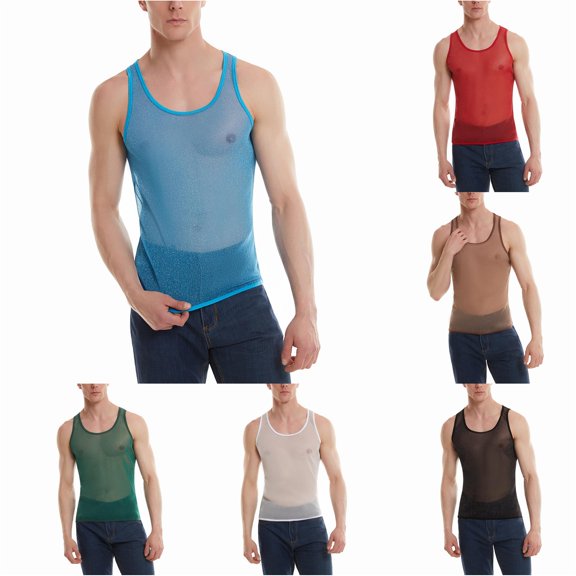 Men's Vest Hop Weighty Shiny Transparent Bodybuilding Bodybuilding Vest for Men Mens Top Beach Wear M