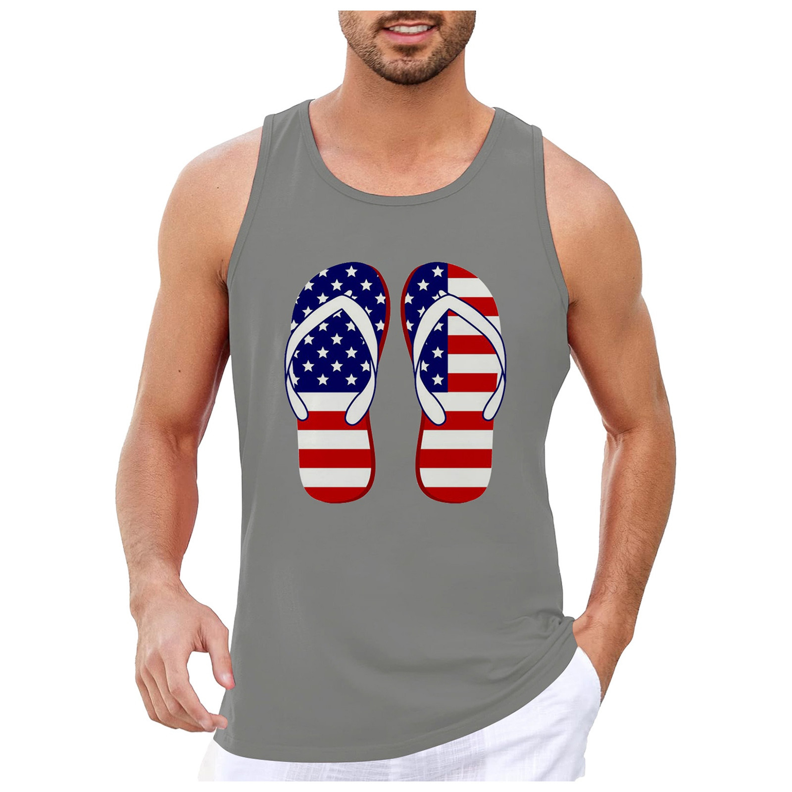 Men's Vest Independence Day Sleeveless Tank Shirt Casual Flag Printed