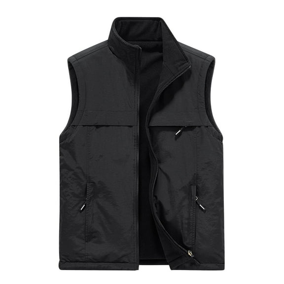 Men's Vest Jacket Leisure Outdoor Work Vests Fleece Lined Travel Cargo Gilet Outdoor Sleeveless Waistcoat Hiking Gilets with Multi Pockets