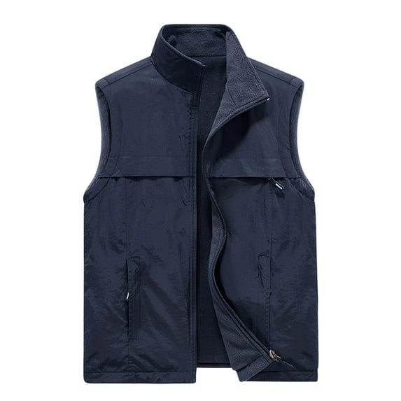 Men's Vest Jacket Leisure Outdoor Work Vests Fleece Lined Travel Cargo Gilet Outdoor Sleeveless Waistcoat Hiking Gilets with Multi Pockets