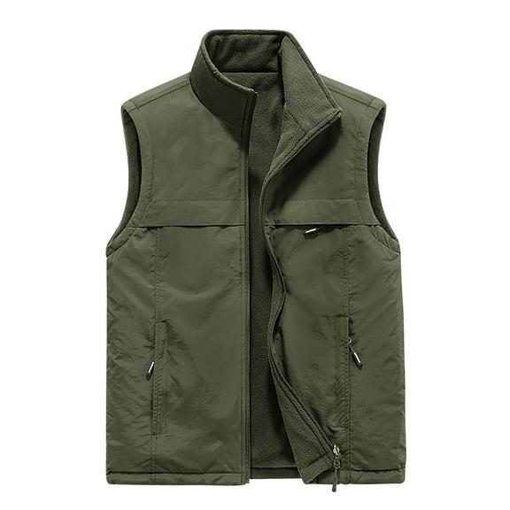 Men's Vest Jacket Leisure Outdoor Work Vests Fleece Lined Travel Cargo Gilet Outdoor Sleeveless Waistcoat Hiking Gilets with Multi Pockets