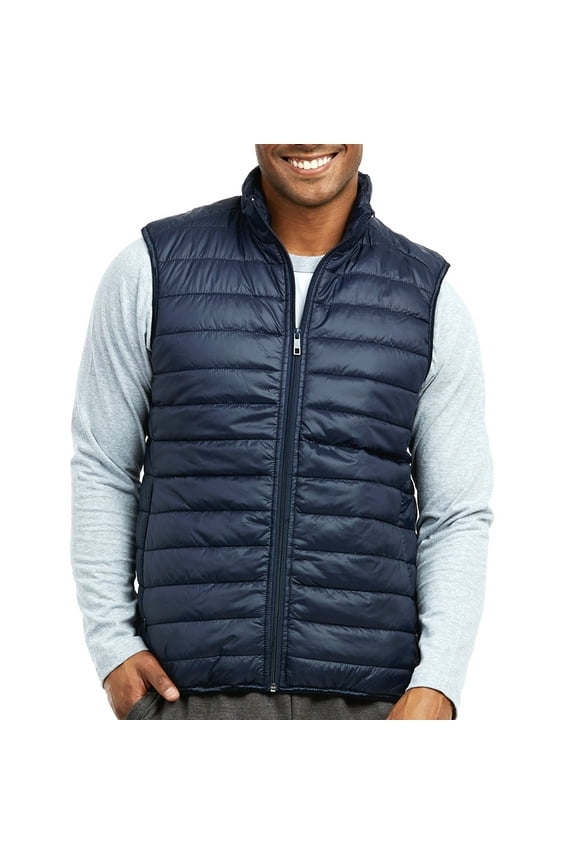 Men's Vest Lightweight Water-Resistant Bubble Puffer Zipper Winter Warm Navy XL