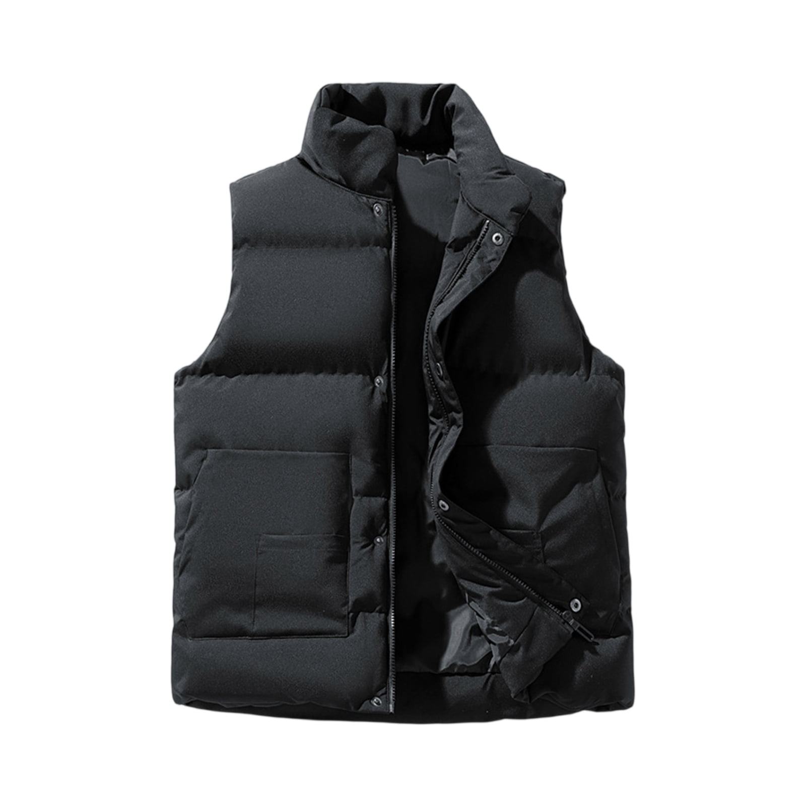 Men's Vest Lined Puffer Vest Quilted Water-Resistant Windproof Vests Zipper Sleeveless Jacket with Pockets Winter Warm Puffy Casual Lightweight Jacket Outerwear for Running Golf Outdoor,Black M
