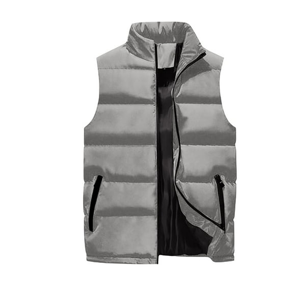 Men's Vest Lined Puffer Vest Quilted Waterproof Windproof Outerwear Vest Full Zipper Sleeveless Jacket with Pockets Warm Winter Casual Puffy Lightweight Outerwear for Work Travel Outdoor,Gray 4XL