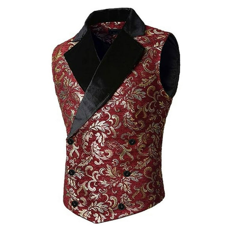 Men s Vest Slim Fit Floral Gothic Steampunk Formal Waistcoat Tuxedo Vests Color Red Size M Walmart