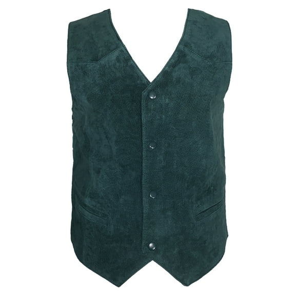Men's Vest Soft Suede 4 Snap Closure Front Pockets Casual Western Sleeveless Top, Dark Green, XL