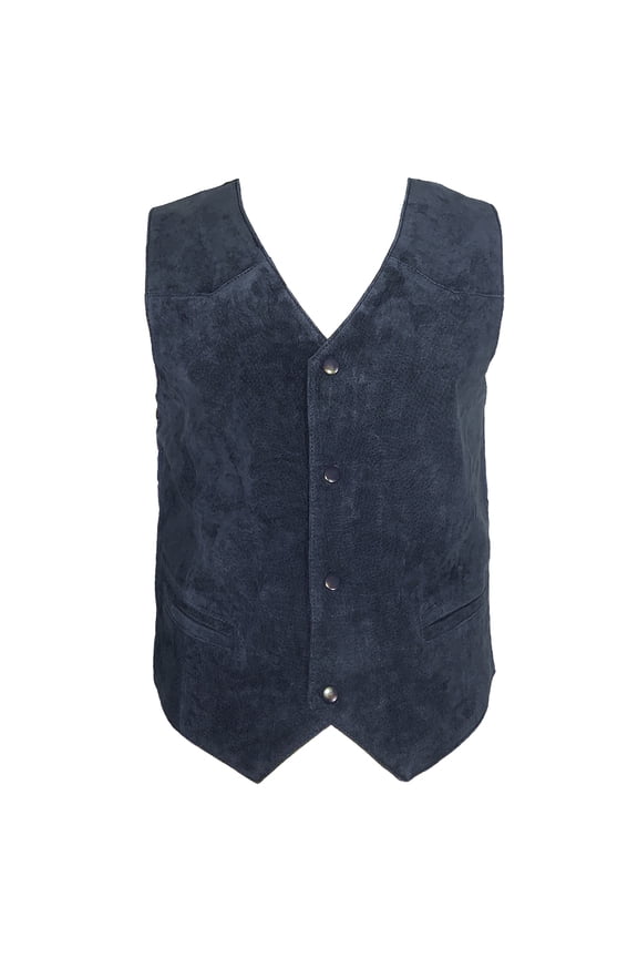 Men's Vest Soft Suede 4 Snap Closure Front Pockets Casual Western Sleeveless Top, Navy, L