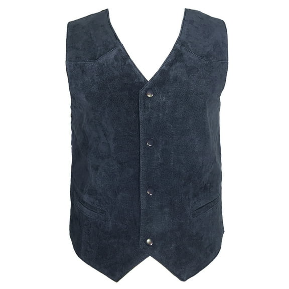 Men's Vest Soft Suede 4 Snap Closure Front Pockets Casual Western Sleeveless Top, Navy, XL