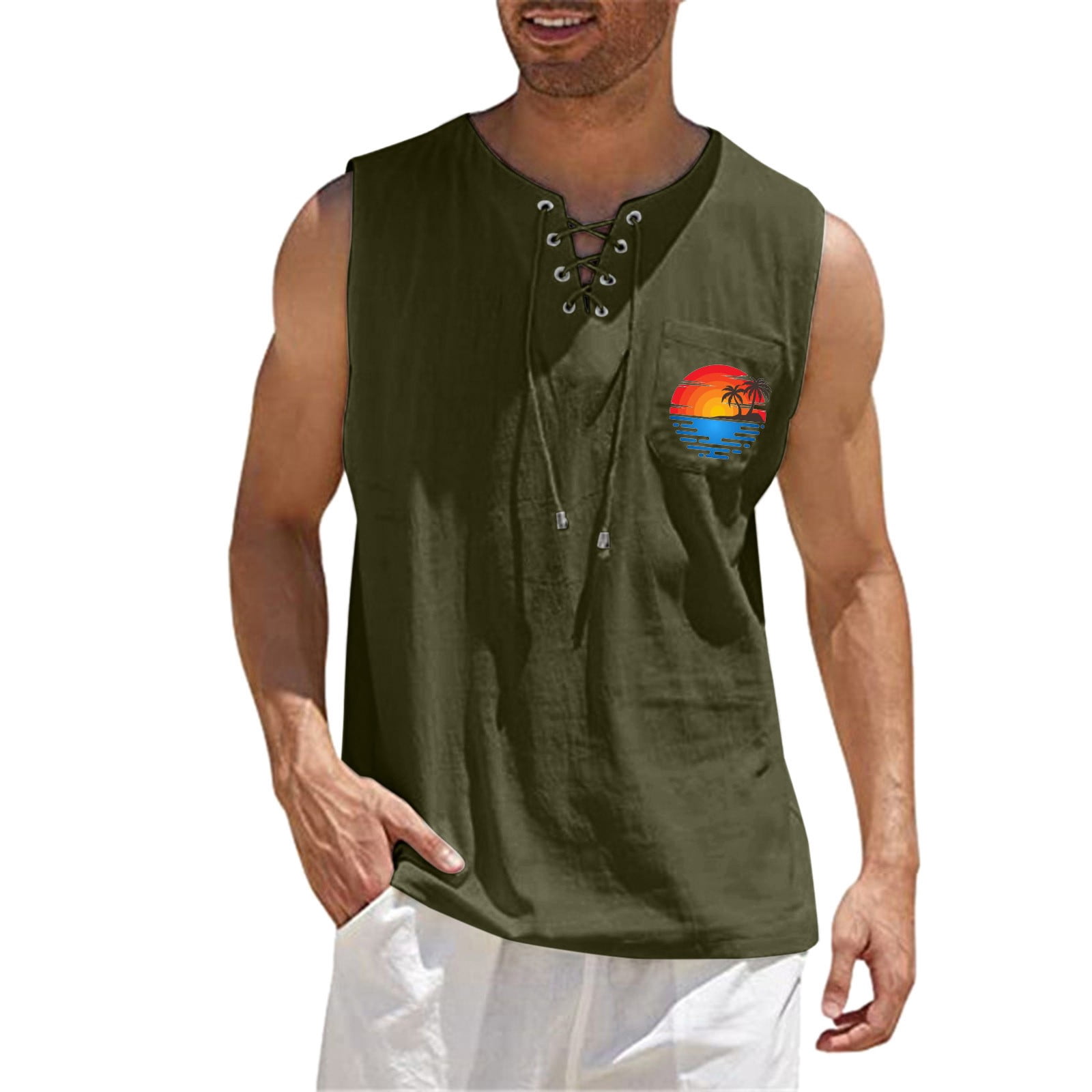 Men's Vest Tops Casual Sports Sleeveless Top Cotton Vest Painting