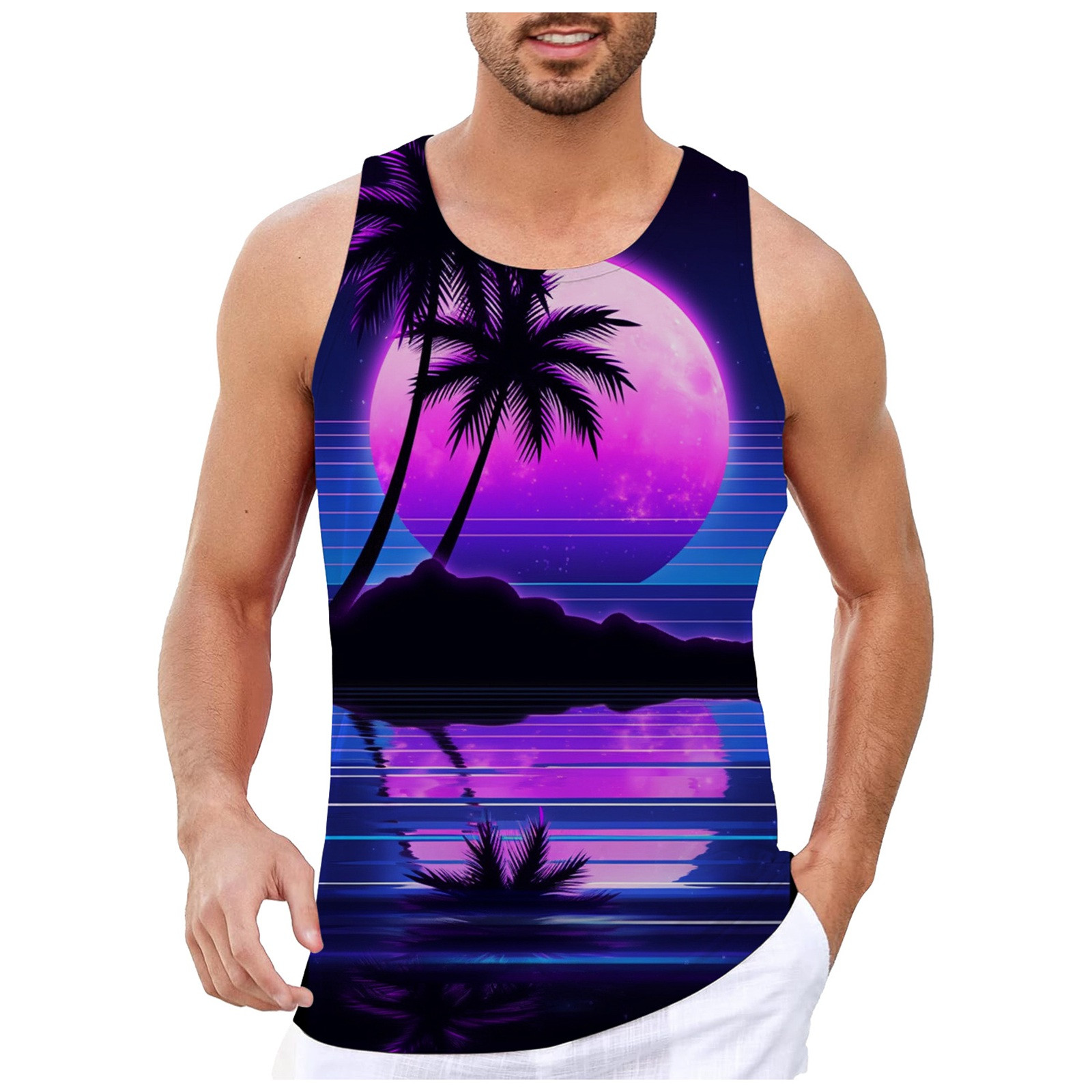 Men's Vest Vacation Beach Hawaii Coconut Tree Digital 3D Printed Top