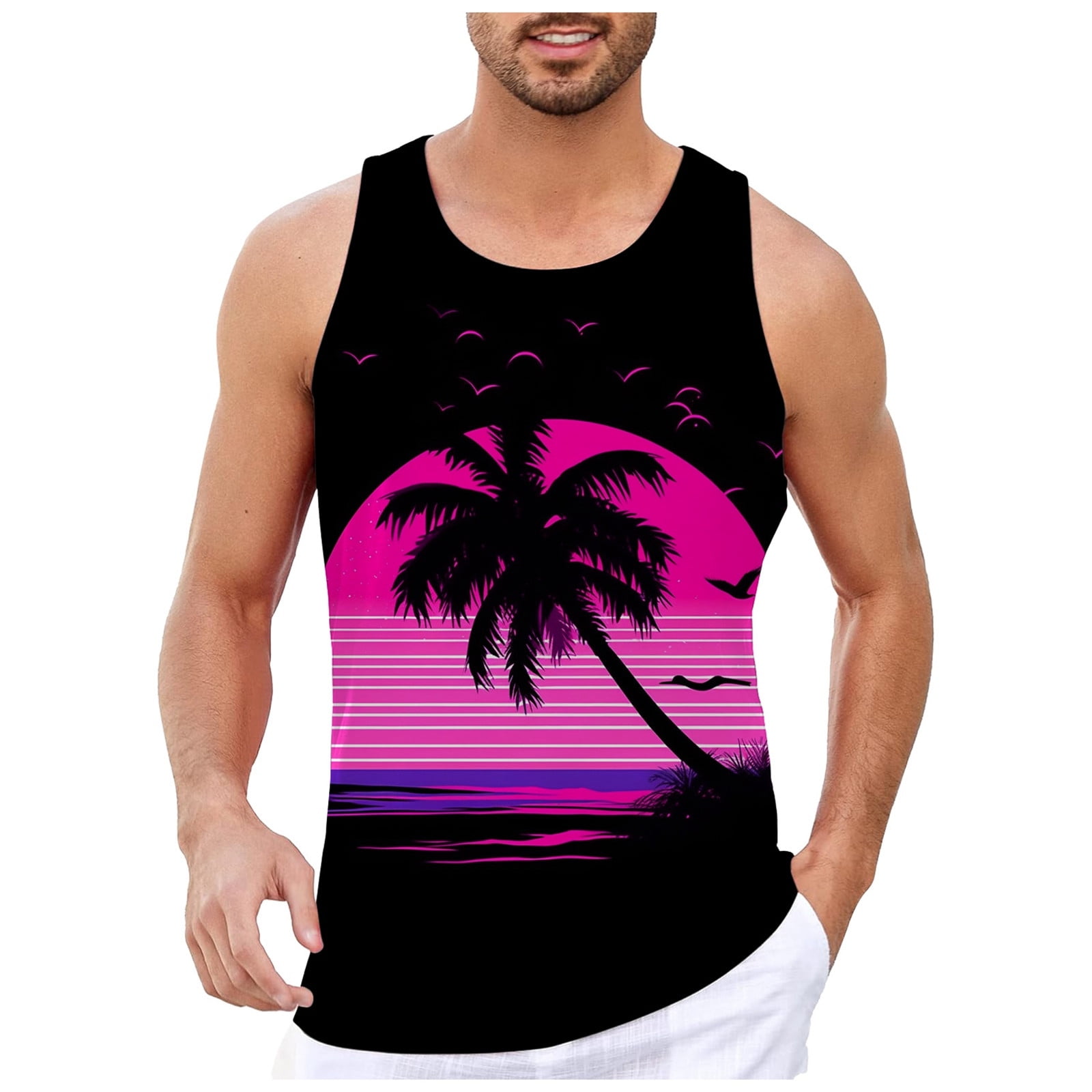 Men's Vest Vacation Beach Hawaii Coconut Tree Digital 3D Printed Top ...