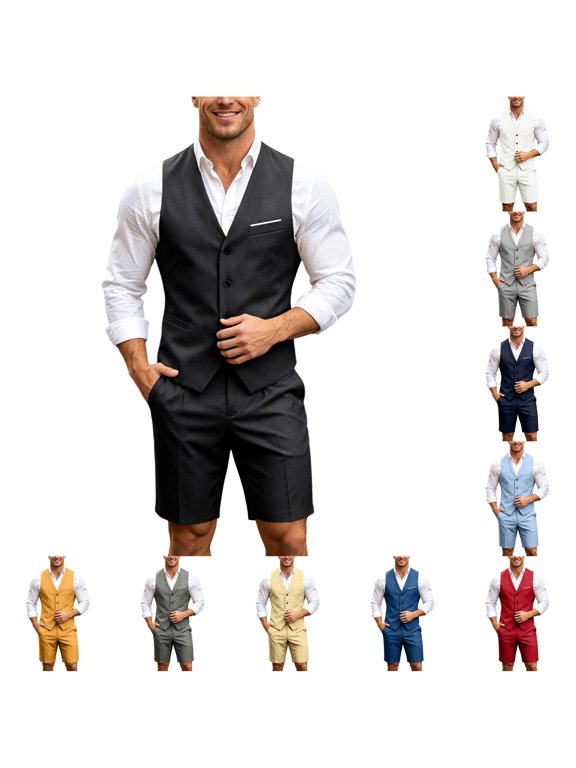 Men's Vest and Shorts Set, Casual Business 2 Piece Suit, Modern Outfit with Seamless Comfort and Smart Styling