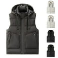 thumbnail image 1 of Men's Vest with Detachable Hooded Winter Plus Size Mens Solid Color Pockets Full Zipper Sleeveless Cardigan Jacket Warm Gilet Outerwear, 1 of 4