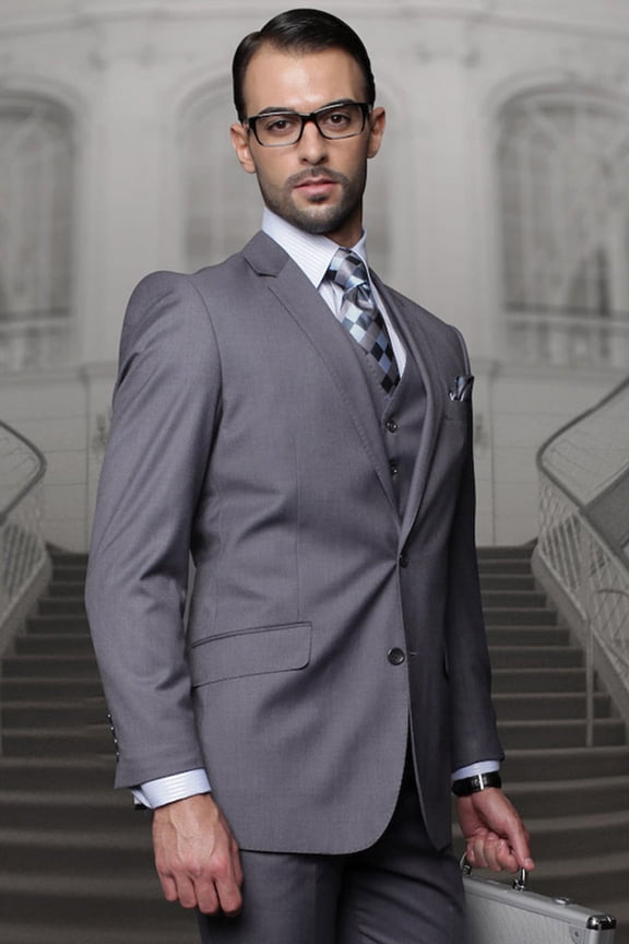 Men's Vested Wool Suit Charcoal Grey 52 Long