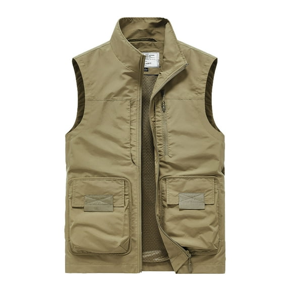 Men's Vests Jacket Cargo Outdoor Work Vest Safari Fishing Travel Gilet Outdoor Quick Drying Sports Sleeveless Waistcoat Hunting Hiking Gilets with Multi Pockets