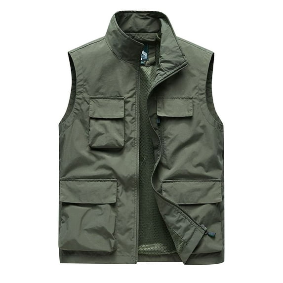 Men's Vests Jacket Cargo Outdoor Work Vest Safari Fishing Travel Gilet Outdoor Quick Drying Sports Sleeveless Waistcoat Hunting Hiking Gilets with Multi Pockets