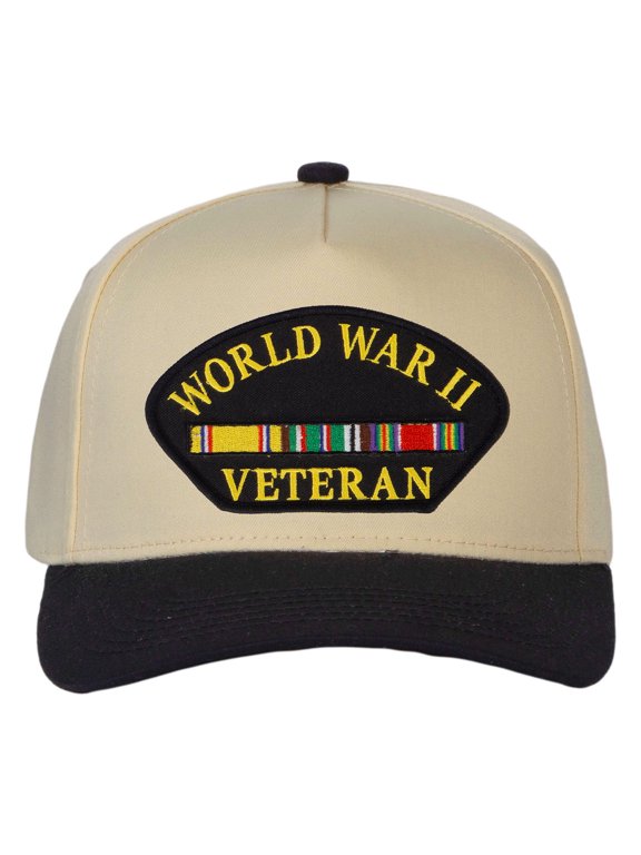Men's Veteran Series US Military Veteran Snapback Baseball Cap Khaki/Black, World War 2