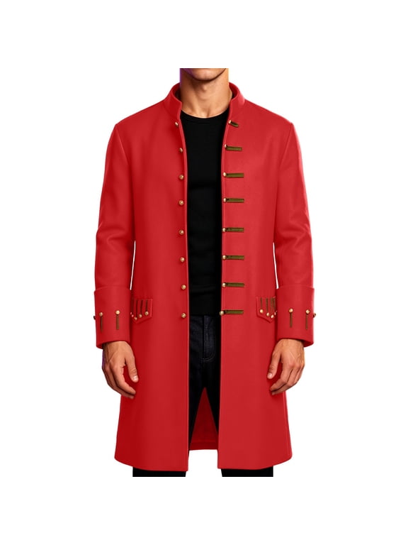 Men's Victorian Button Down Stand Collar Long Coat Retro Pirate Jacket Medieval Cosplay Stage Costume Outerwear