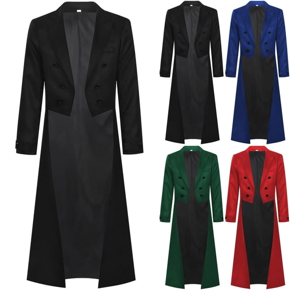 Men's Victorian Gothic Steampunk Tailcoat Double Breasted Tuxedo Suit Jacket Frock Coat for Halloween Costume Stage Performance Cosplay Theme Party, Black, S