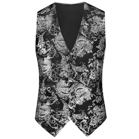 Men’s Victorian Gothic Steampunk Vest Paisley Formal Waistcoat Large Size Western Suit