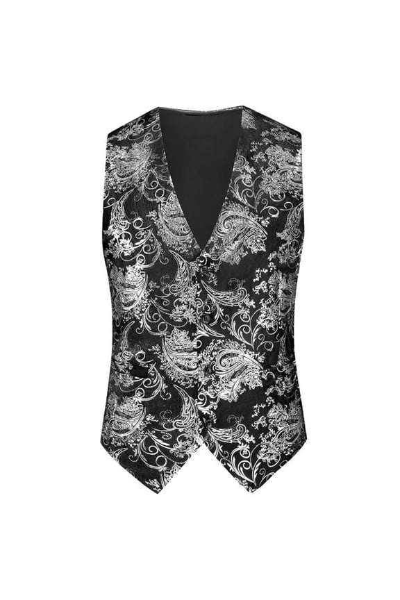 Men’s Victorian Gothic Steampunk Vest Paisley Formal Waistcoat Large Size Western Suit
