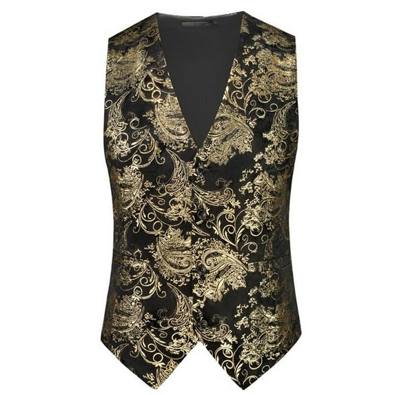 Men’s Victorian Gothic Steampunk Vest Paisley Formal Waistcoat Large Size Western Suit