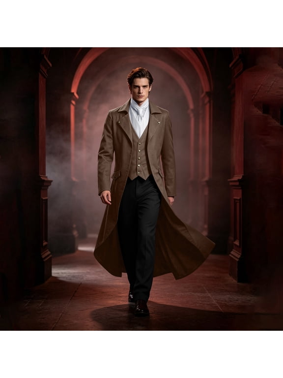 Men's Victorian Tailcoat Gothic Steampunk Long Jacket Halloween Cosplay Frock Coat for Masquerade Party