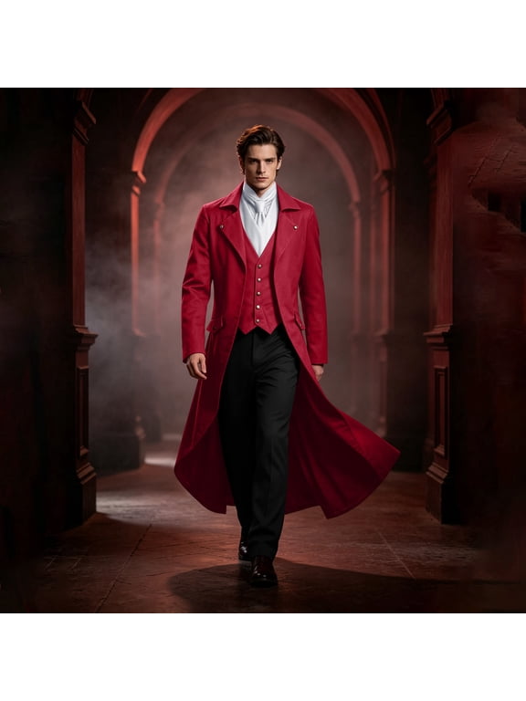 Men's Victorian Tailcoat Gothic Steampunk Long Jacket Halloween Cosplay Frock Coat for Masquerade Party