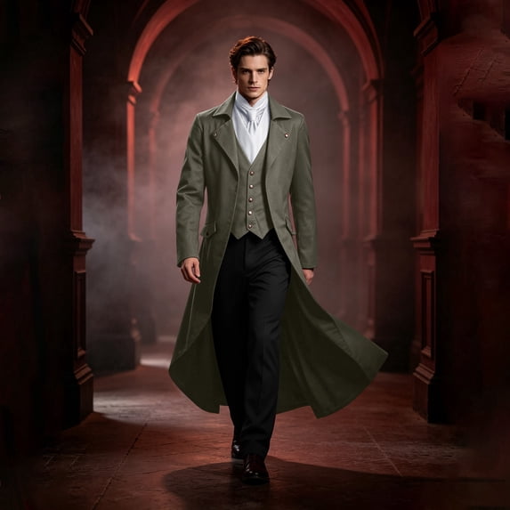 Men's Victorian Tailcoat Gothic Steampunk Long Jacket Halloween Cosplay Frock Coat for Masquerade Party