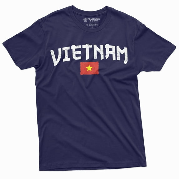 Men's Vietnam T-shirt Vietnamese Flag Coat of Arms TeeShirt (4X-Large Navy Blue)