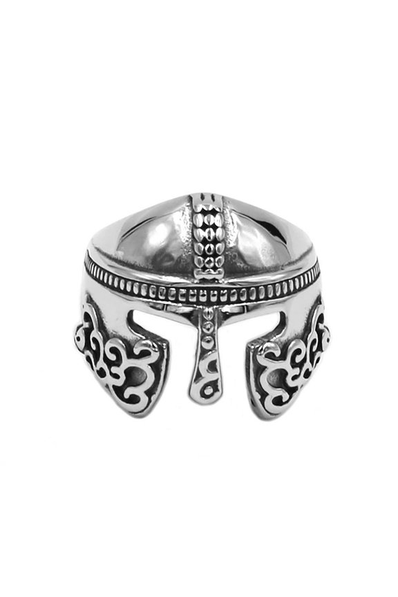 Men's Viking Helmet Ring 316L Stainless Steel Scandinavian Warrior Berserker Band Fantasy Forge Jewelry