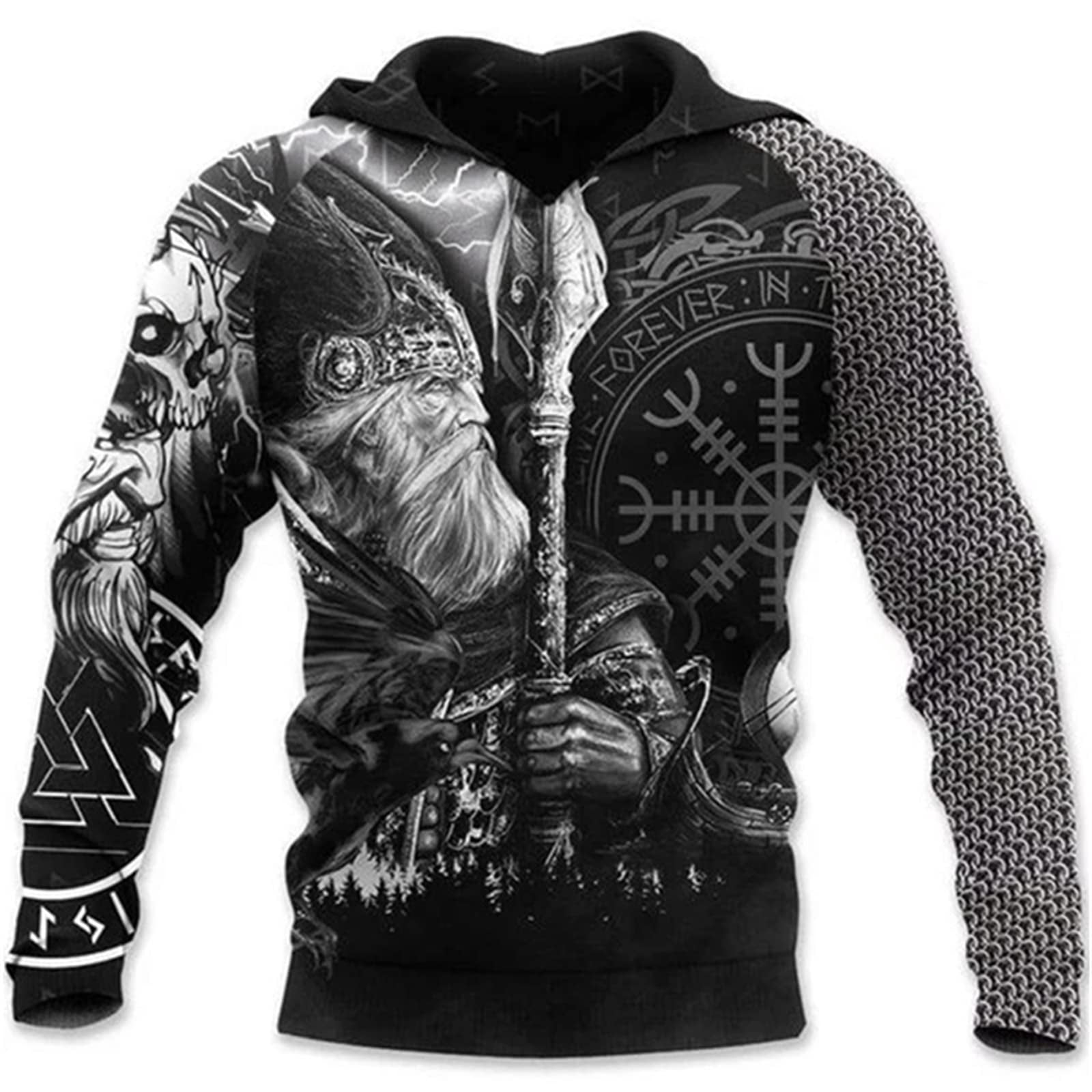 Nordic Viking Fenrir Wolf 3D Printed Hoodie - Men's Loose Fit Pullover Sweatshirt (Harajuku Style)