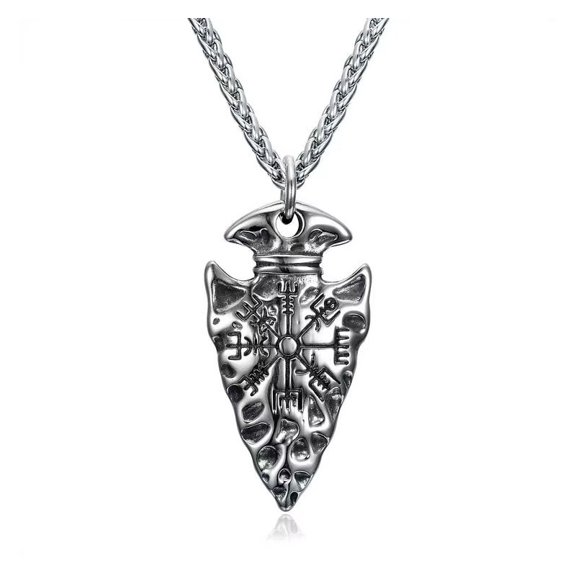 Men's Viking Necklace, Viking Reverence Helmet Arrow Amulet Pendant Necklace, Wheat Chain, Viking Jewelry Gifts