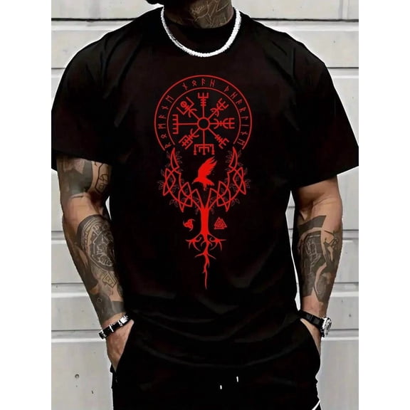 Men's Viking Nordic Style T-Shirt | Featuring 3D Viking Runes And Norse Mythology Prints | Vikings, World Tree, And Odin Runes (Old Fal'sak) | Breathable Streetwear Casual Wear, Viking Style,