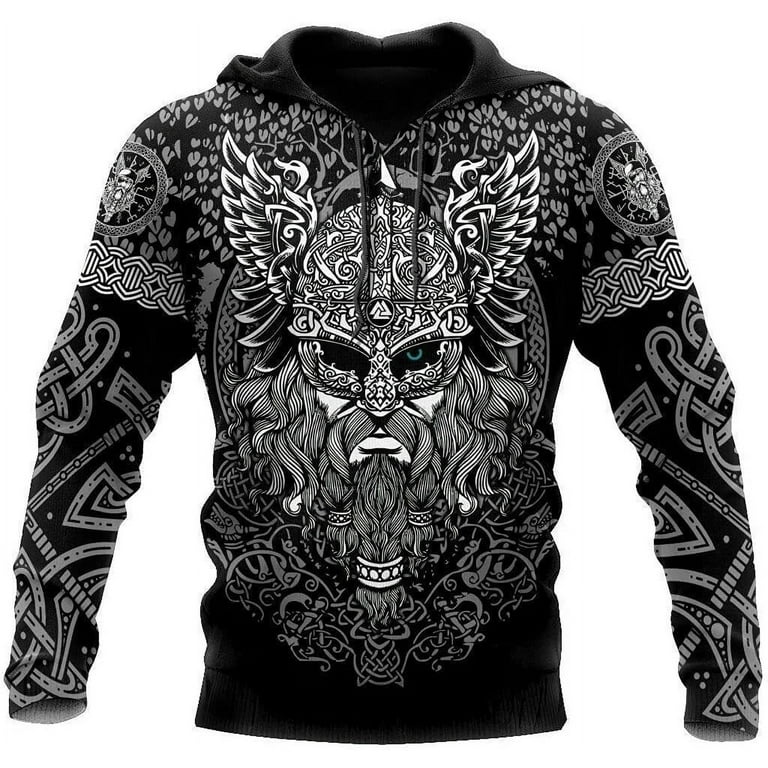 Men s Vikings 3D Printed Hoodie Norse Mythology Odin Warrior Skull Zipper Sweater Jacket Pagan Amulet Top Walmart