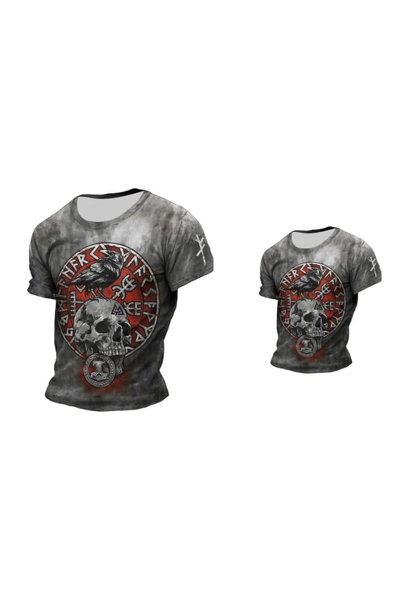 Men's Vikings Norse Mythology Graphic T-Shirt, 3D Print Casual Pullover Tee