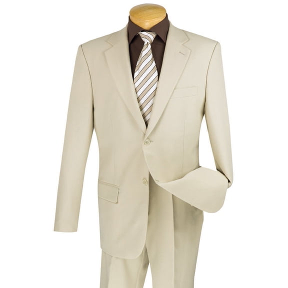 Men's Vinci Suits 2 Button Classic Poplin Suit Beige Tan Size 40 Long