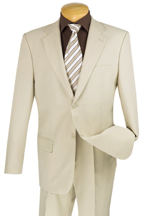 Men's Vinci Suits 2 Button Classic Poplin Suit Beige Tan Size 42 Long