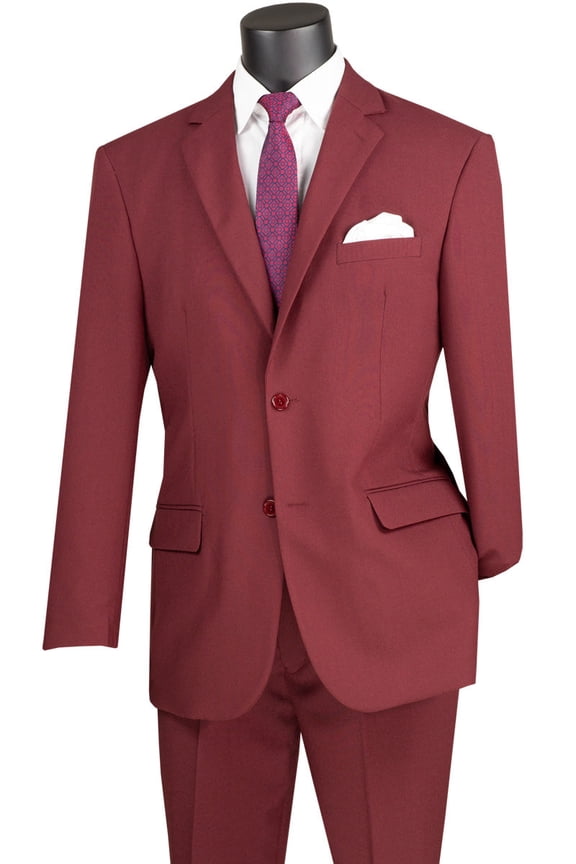 Men's Vinci Suits 2 Button Classic Poplin Suit Burgundy Size 52 Long