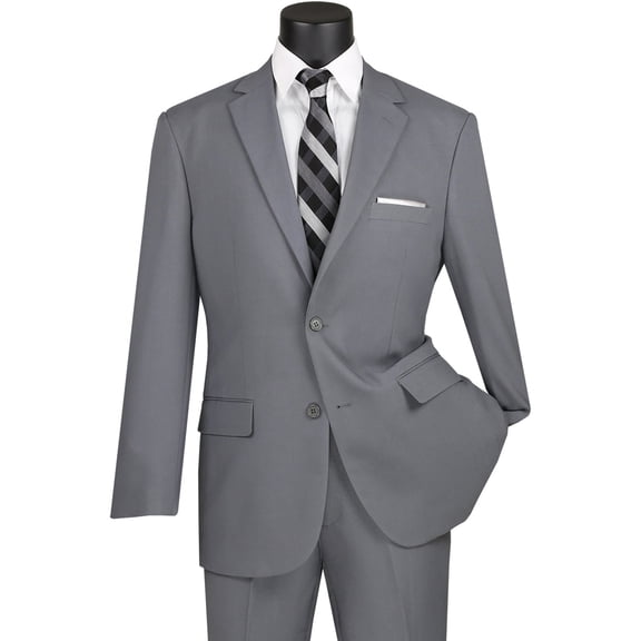 Men's Vinci Suits 2 Button Classic Poplin Suit Grey Size 38 Short