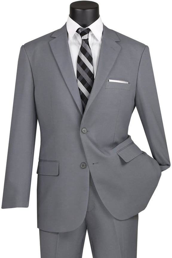 Men's Vinci Suits 2 Button Classic Poplin Suit Grey Size 46 Long