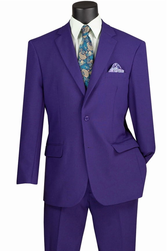 Men's Vinci Suits 2 Button Classic Poplin Suit Purple Size 46 Regular