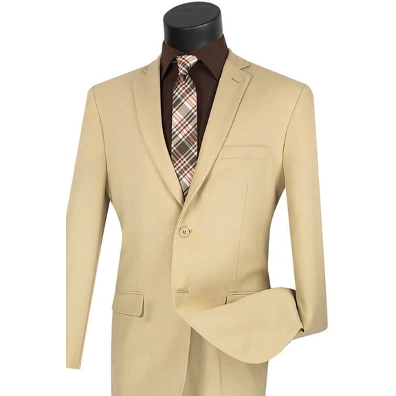 Men's Vinci Suits 2 Button Slim Fit Poplin Suit Tan From Size 48 Regular