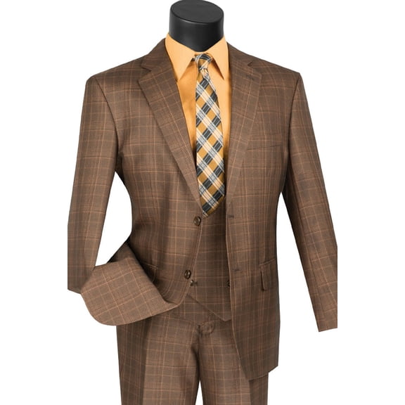 Men's Vinci Suits 2 Button Vested Suit Brown Size 50 Long