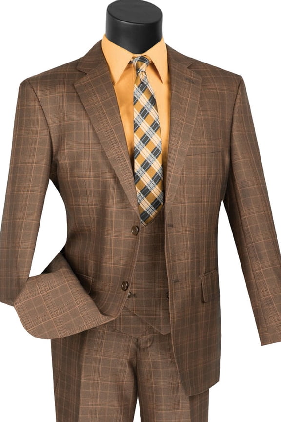 Men's Vinci Suits 2 Button Vested Suit Brown Size 54 Long