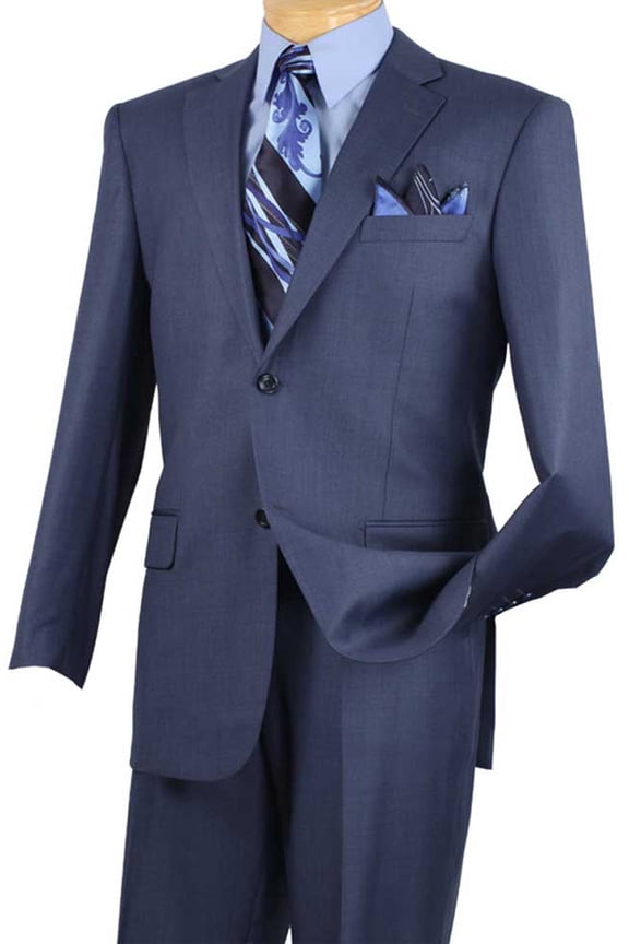 Men's Vinci Suits 2 Button Weave Pattern Sharkskin Suit Blue Size 46 Regular
