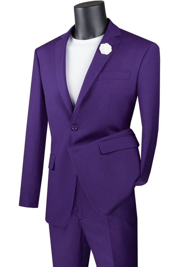 Men's Vinci Suits Basic 2 Button Slim Fit Suit Purple Size 40 Long