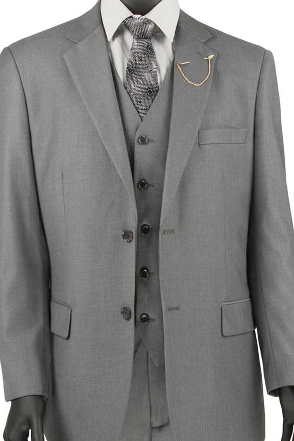 Men's Vinci Suits Basic 2 Button Vested Suit Grey Size 42 Regular