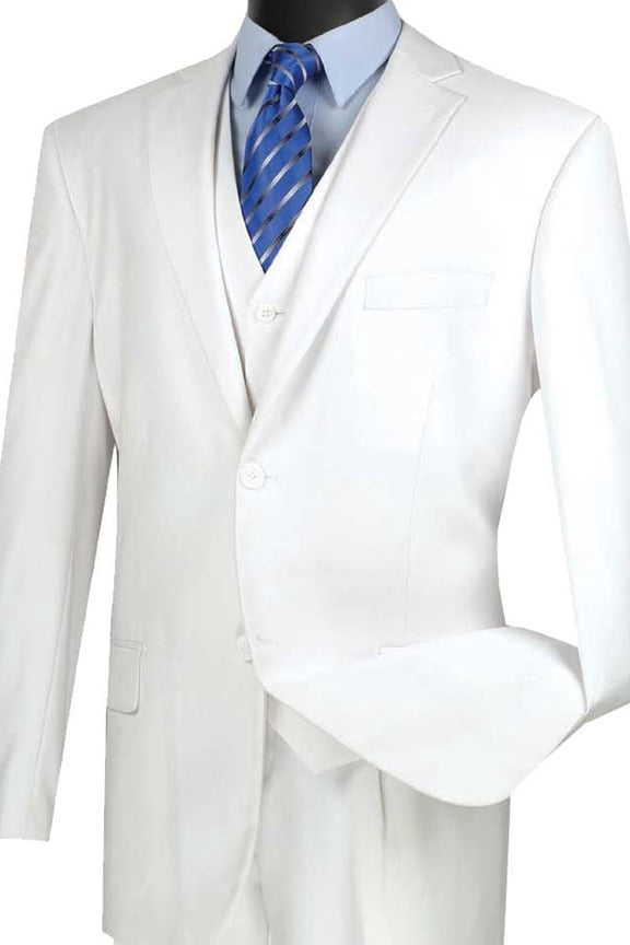 Men's Vinci Suits Basic 2 Button Vested Suit White: Classic Fit, White, 36 Short White Size 40 Regular
