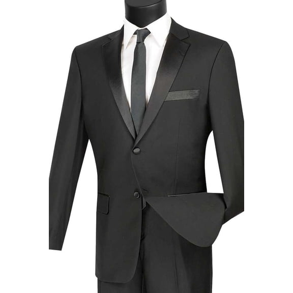 Men's Vinci Suits Black Slim Fit Notch Tuxedo Size 38 Regular